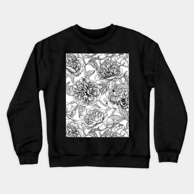Peony flowers, black and white Crewneck Sweatshirt by katerinamk
